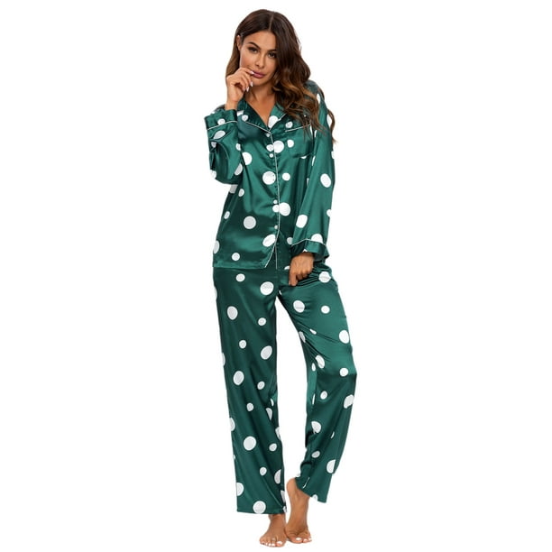 MintLimit Womens Silk Satin Pajamas Set Button Down Pjs Floral Long Sleeve  Sleepwear Lady Nightwear Soft Lounge Sets XS 