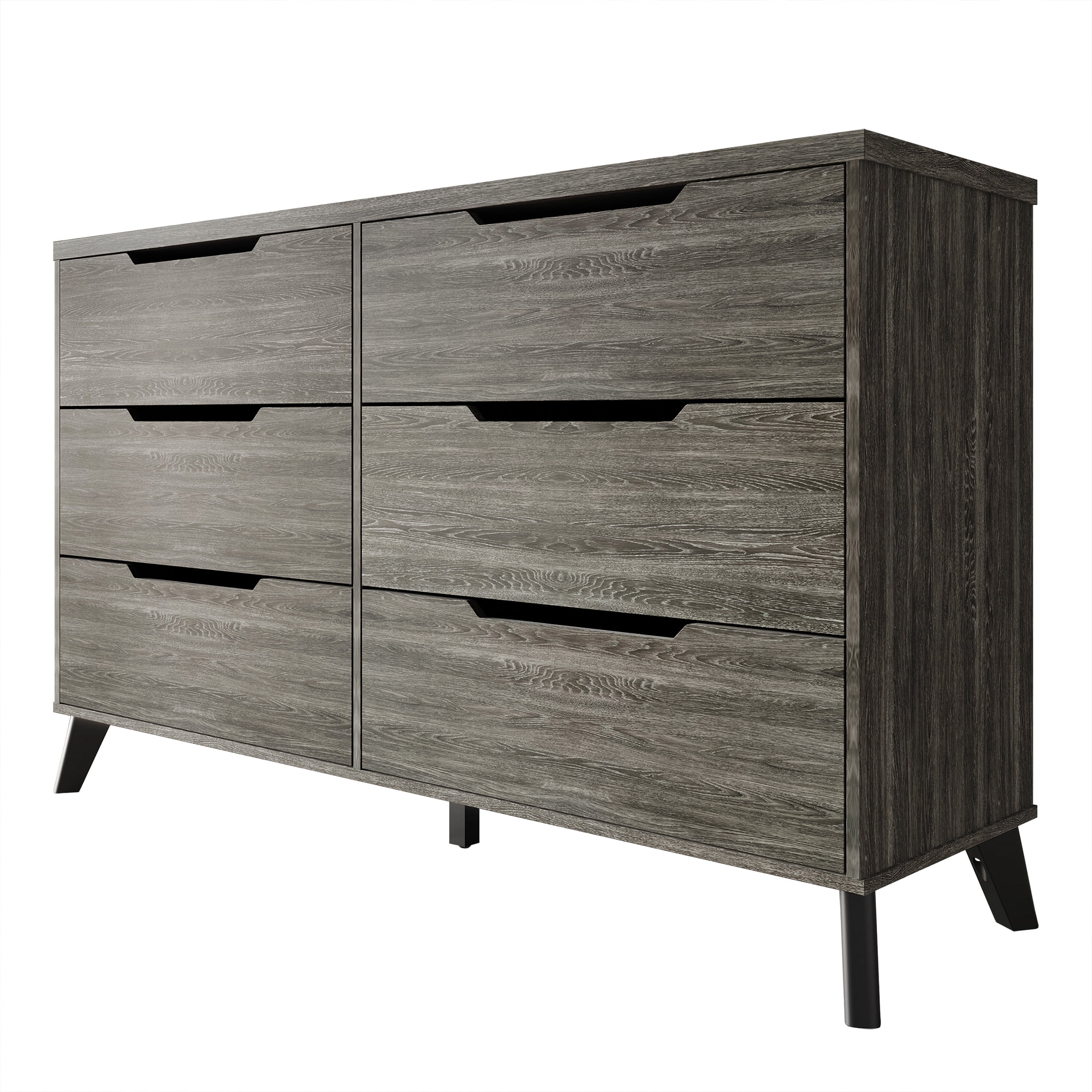 Castle Place Modern 6-Drawers Wooden Dresser, Dark Grey