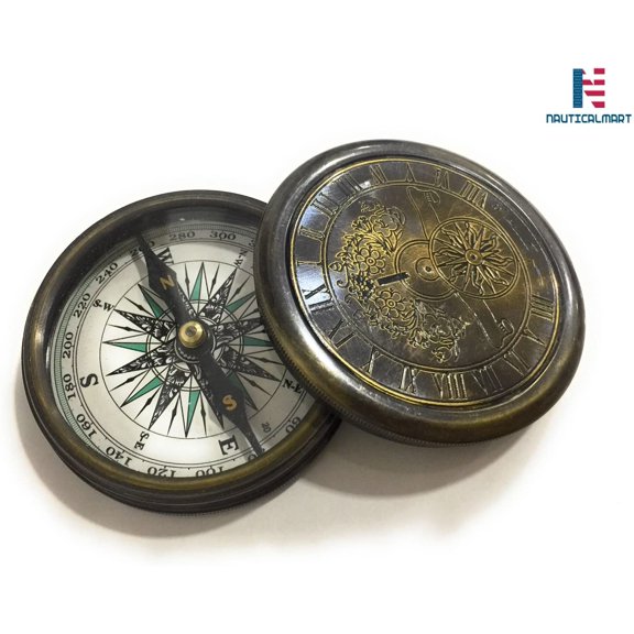 Vintage Nautical Brass Compass 3" Robert Frost Poem Engraved Antique Compass (Engraved Brass Compass)