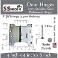thumbnail image 2 of Ssiskcon Stainless Steel Parliament Door Hinge 4 in L x 4 in Obstacle Gap x 6 in W with 8 Screws Wide Throw Swing Clear Projection Hinges Satin Polished 32D (Pack of 4), 2 of 5
