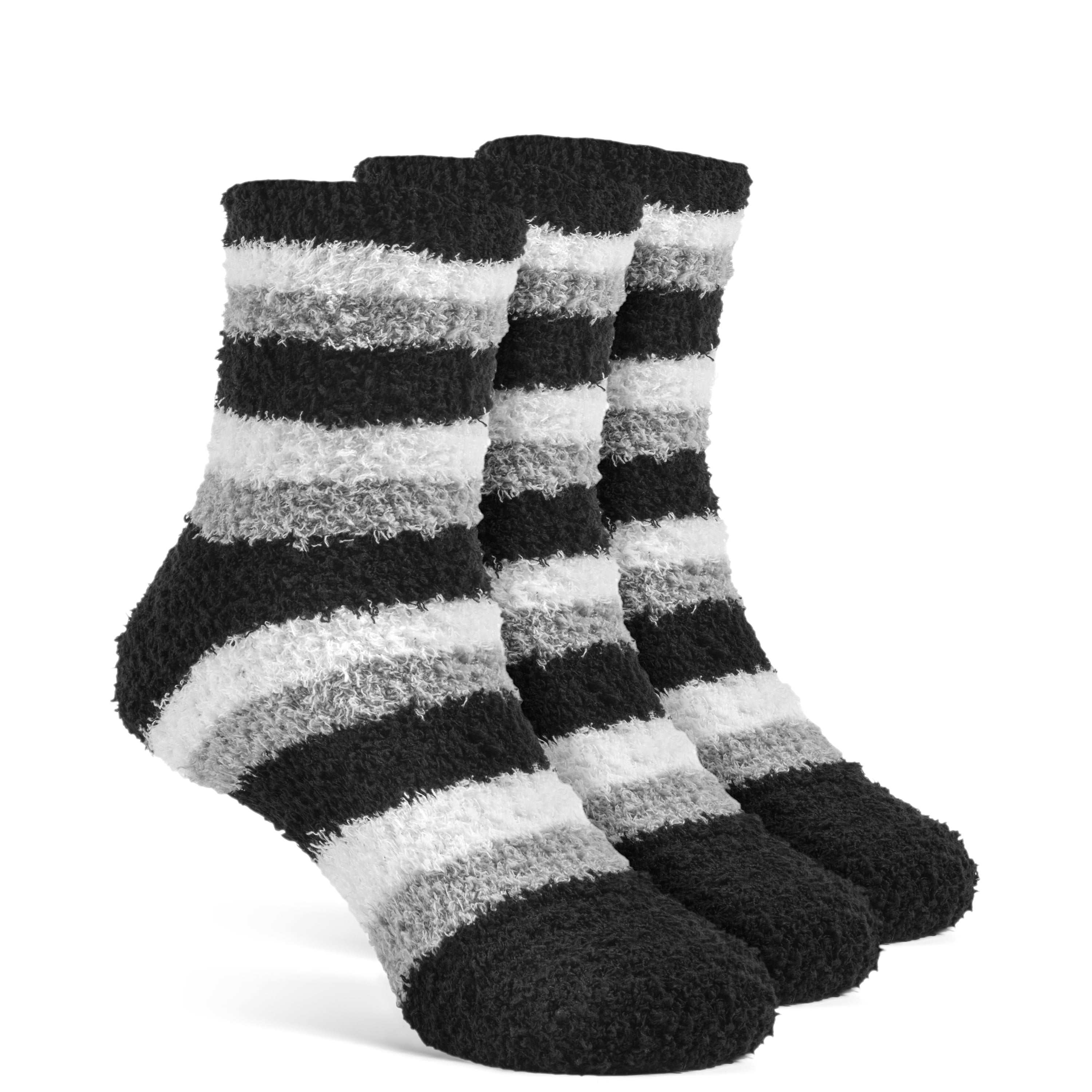 YolBer Girls' Striped Fluffy Quarter Fuzzy Socks 3 Pairs