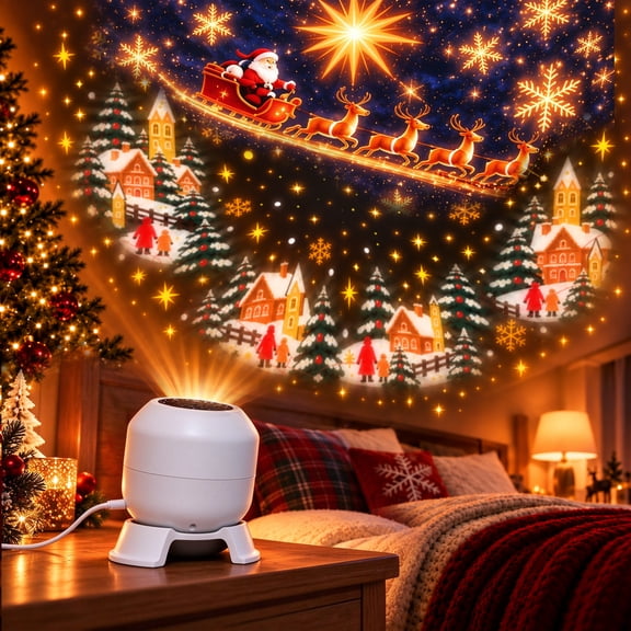 New! Magical Christmas Projection Night Light, LED Projector Lamp, Warm Starry Snow Scene Holiday Projection Light, USB Operated Decorative Light for Christmas Party, Indoor Wall and Ceiling Decor