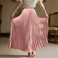 thumbnail image 5 of Yucgh Women's Pleated Solid Color Maxi Skirt with Large Swing, A-line Floor Length Skirt, Casual Flowy Skirt with Elastic Waist,Pink,L, 5 of 8