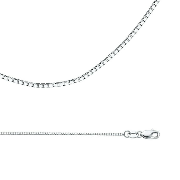 Solid 14k White Gold Chain Box Necklace Plain Square Links Polished Style Genuine, 1 mm - 16 inch