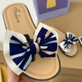 thumbnail image 5 of SERTG Kids Summer Stripe Bow Flops Versatile Soft Sole Non-Slip Casual Beach Sandals for Girls Outdoor Play and Daily Activities Comfortable Footwear(Blue,6-6.5 Years), 5 of 7