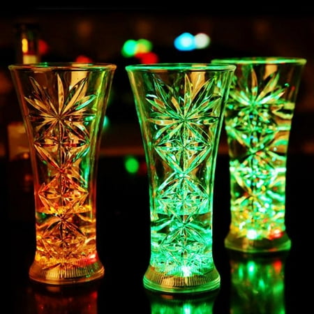 

QWZNDZGR Transparent Glass Snowflake LED Flashing Color Change Water Activated Light Up Beer Whisky Cup Christmas Mug Cool Party Bar Mugs