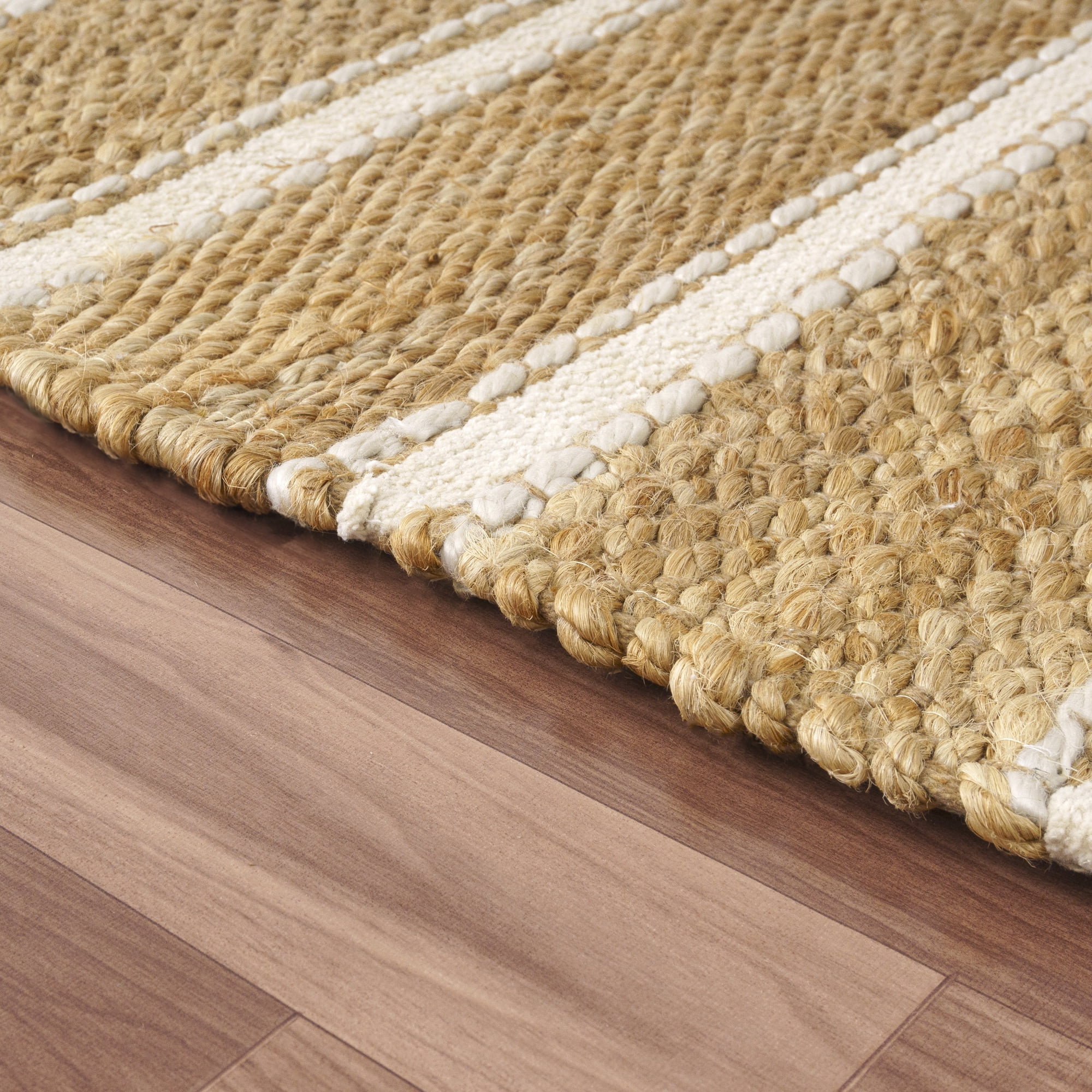 Ox Bay Ollie Striped Nautical Jute Hand-Woven Indoor Area Rug, Ivory/Natural, 5' x 7'9"