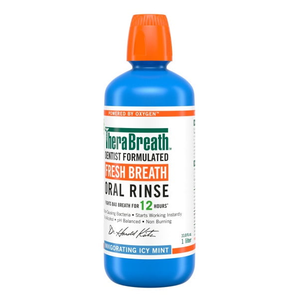 6 Pack - TheraBreath Fresh Breath Mouthwash, Icy Mint, Alcohol-Free, 1 Liter (33.8 fl oz)