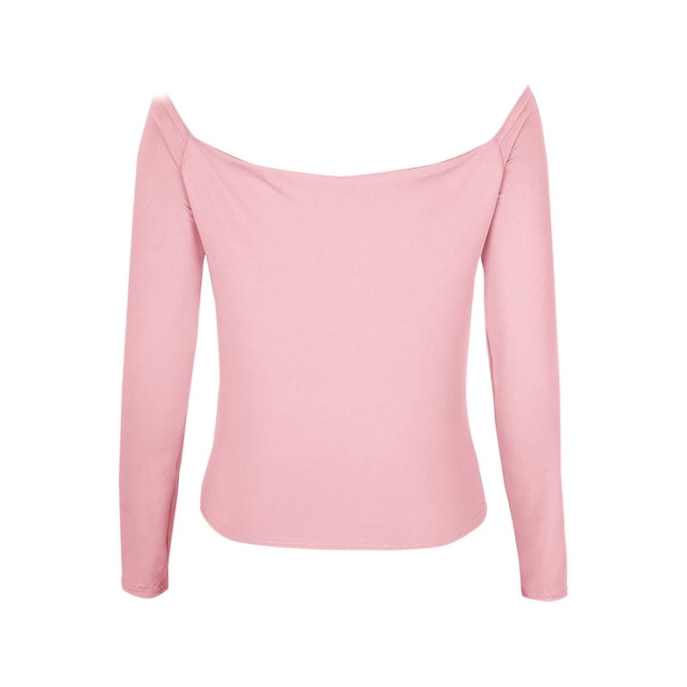 Crop Tops for Women Off The Shoulder Long Sleeve T Shirts Slim Fit 