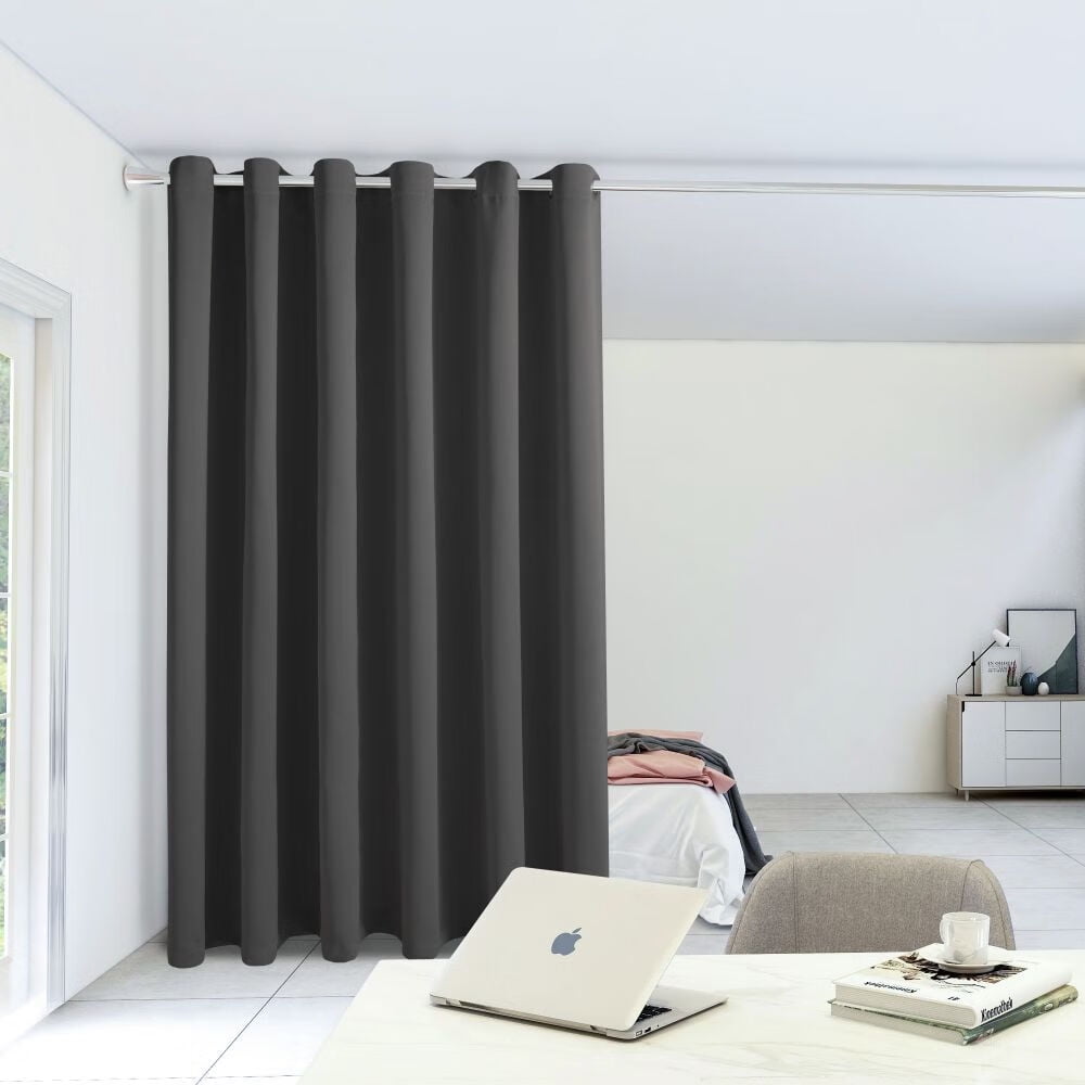 LUSHVIDA Room Divider Curtains Total Privacy Wall Room Divider Screens Wide Blackout Curtain for Living Room Bedroom Patio Sliding Door, 1 Panel, Dark Grey, 12.5ft Wide x 9ft Tall
