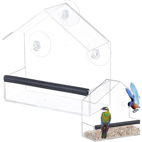 OFEFE Clear Window Bird Feeder with Strong Suction Cups - Transparent Acrylic Birdfeeder for Hummingbirds, Finches, Chickadees, Perfect Garden & Yard Bird Watching Decoration