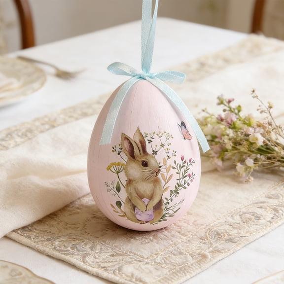 Hanging Easter Egg Decoration for Tree Foam Eggs Easter Ornaments for Basket Decorations Spring DIY Home Table Party Supplies Rabbit and Flower Printed 3.9 In