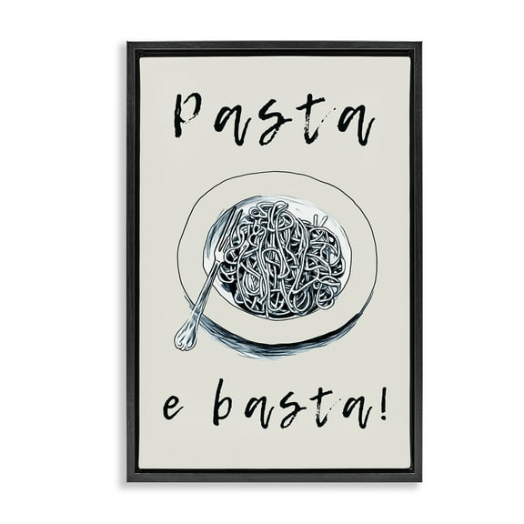 Stupell Industries Pasta e Basta Meal Quotes and Sayings Painting Black Floater Framed Canvas Art Print Wall Art, 17 x 25