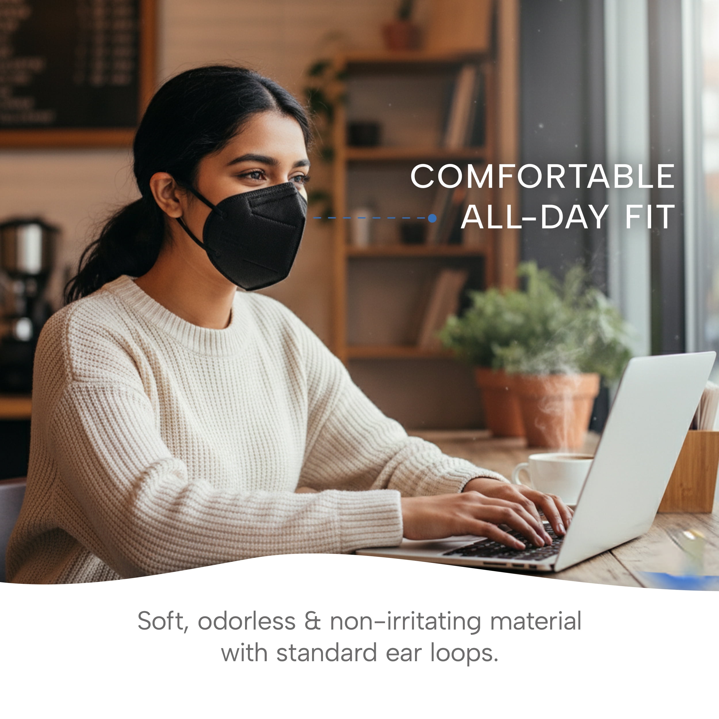 WellBefore Welcome Series KN95 Face Mask, Black, Medium, Pack of 50