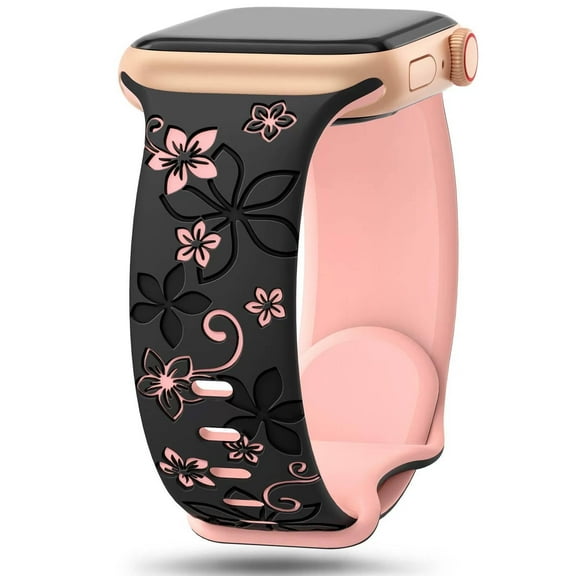 DESIGNICE Watch Band Silicone Sports Watch Instinct Floral Engraving Table Watch Strap Black Pink