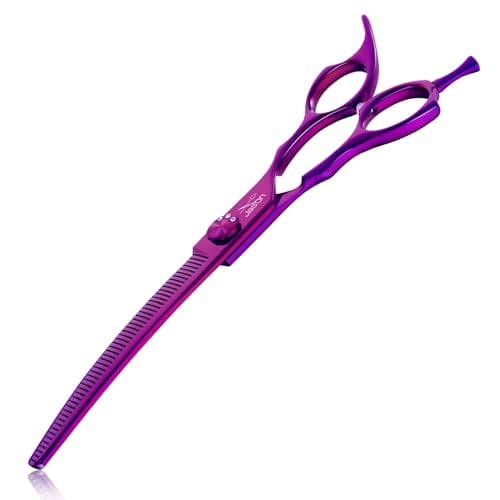 JASON - 7 Ciseaux pour Chiens Fins et Courbés Ciseaux Ergonomiques pour Animaux Ciseaux pour Chiens avec Mixeur Courbe Violette 440C