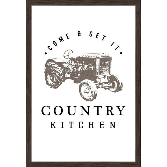 Country Kitchen - Tractor on White - Lantern Press Artwork (24x36 Giclee Art Print, Gallery Framed, Espresso Wood)