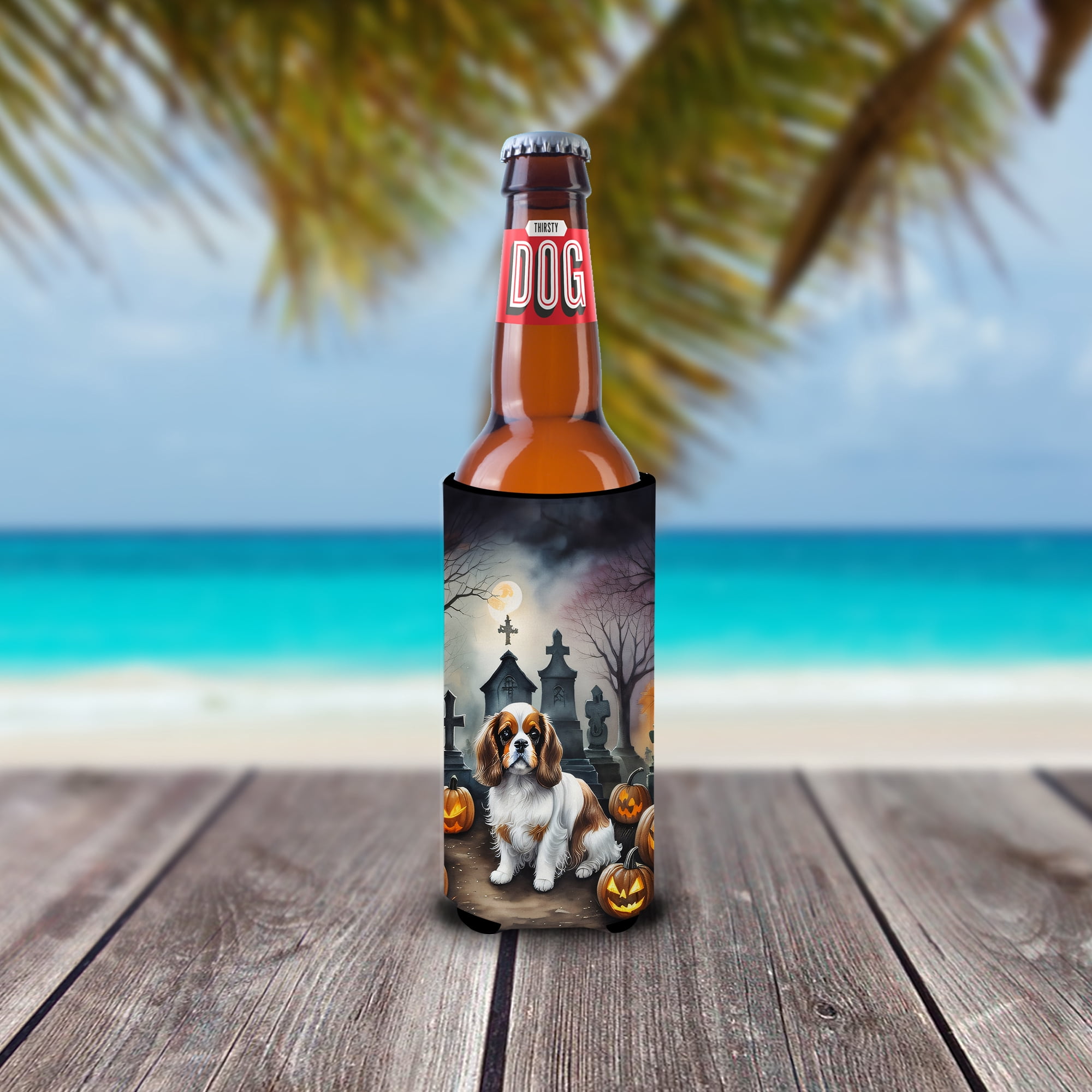 Carolines Treasures  0.25 x 6.5 x 4 in. Cavalier Spaniel Spooky Halloween Hugger for Ultra Slim Cans
