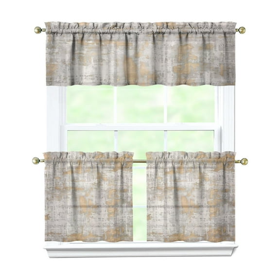Gray Abstract Oil Painting 3-Piece Kitchen Curtains Set Kitchen Curtains Sets with Valance for Windows Rod Pocket Machine Washable Kitchen Decor Decorations (54"x18" 2x27.5"x24")