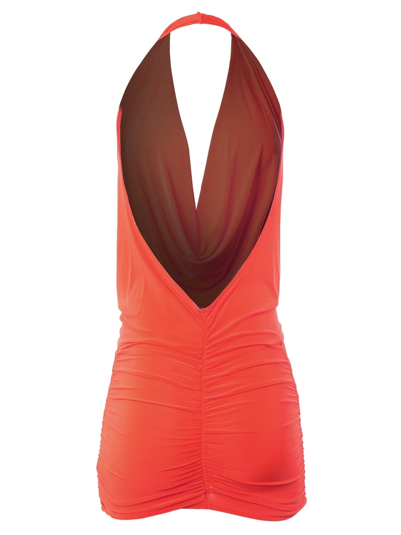 A2Y Women's Deep Sexy V-Neck Halter Backless Party Club Mini Dress Coral S  - Walmart.com