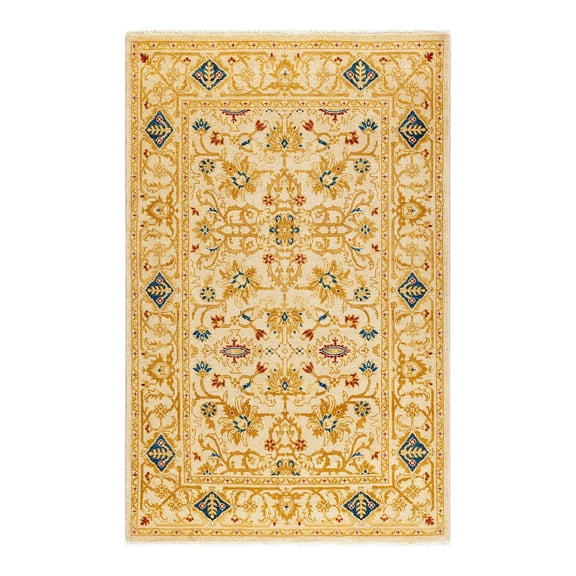 Eclectic, One-of-a-Kind Hand-Knotted Area Rug - Ivory, 4' 1" x 6' 5"