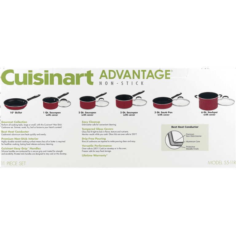 Cuisinart 55-11R 11-Piece Set Advantage Nonstick Cookware, Red