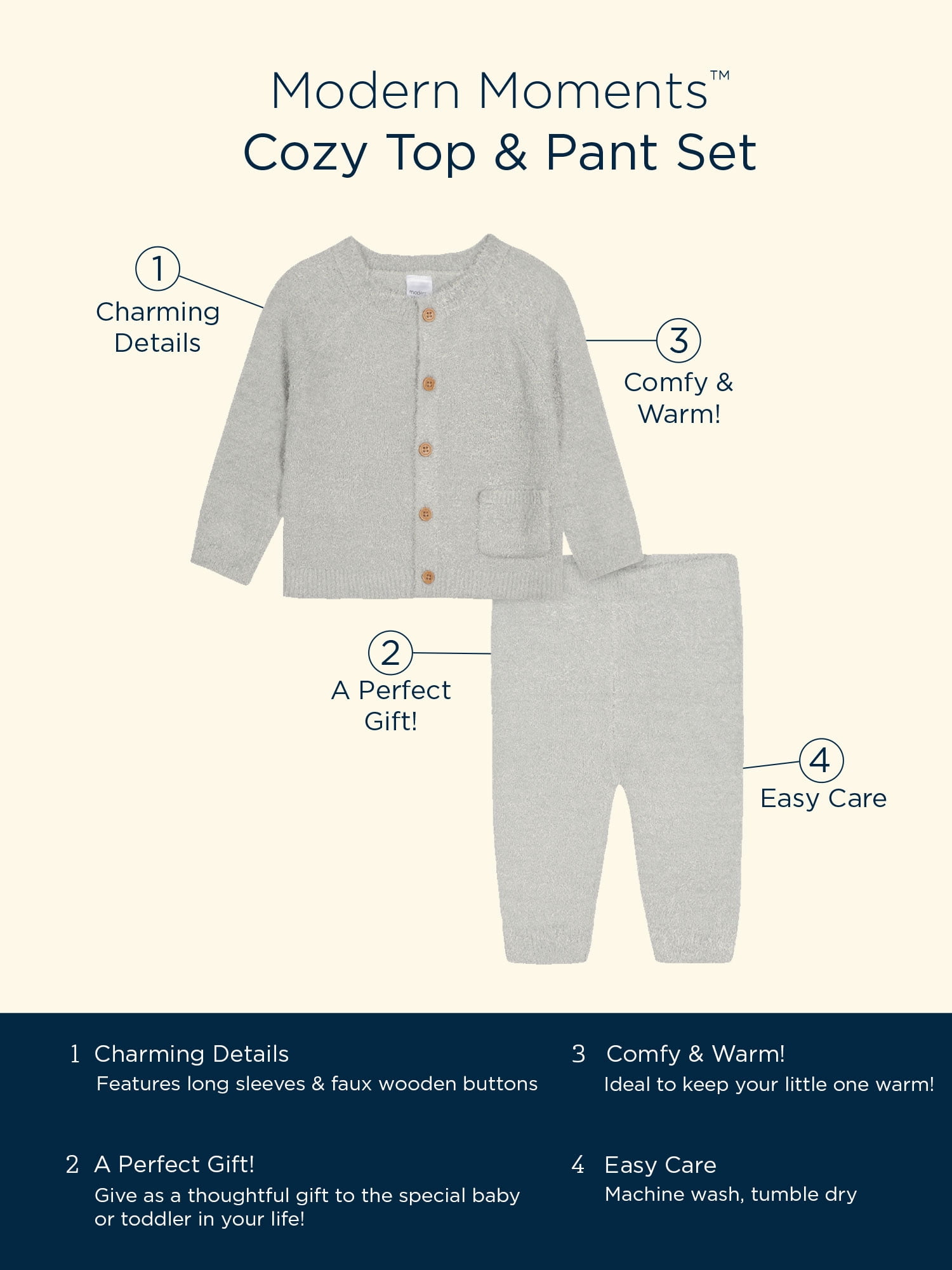 Modern Moments by Gerber Baby Boy or Girl Gender Neutral Long Sleeve Cozy Cardigan Sweater & Pant, 2-Piece Outfit Set, Sizes 0/3-24 Months