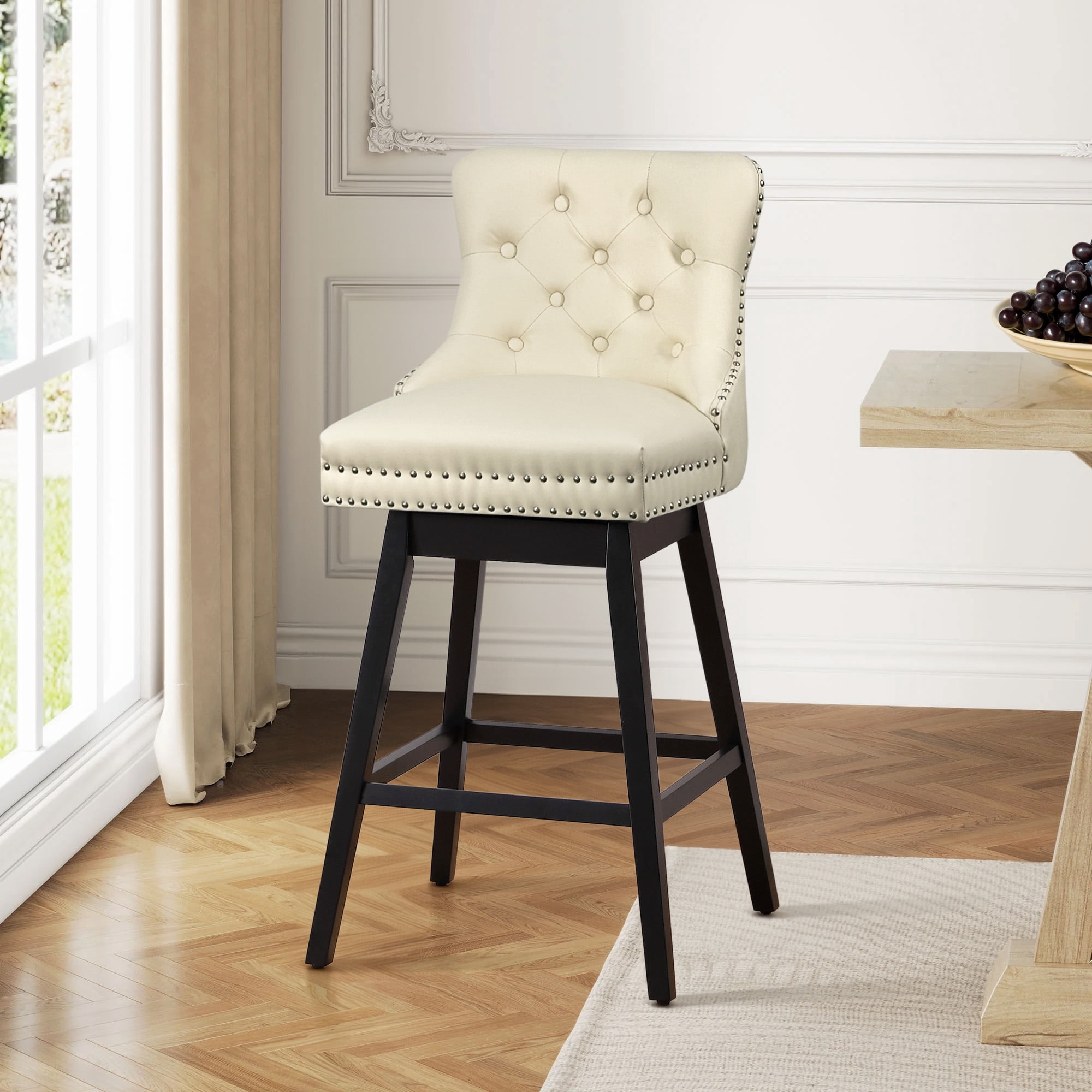 Tewloss 26" Swivel Bar Stools Leather Counter Height Chairs for Home Kitchen Dining, Beige