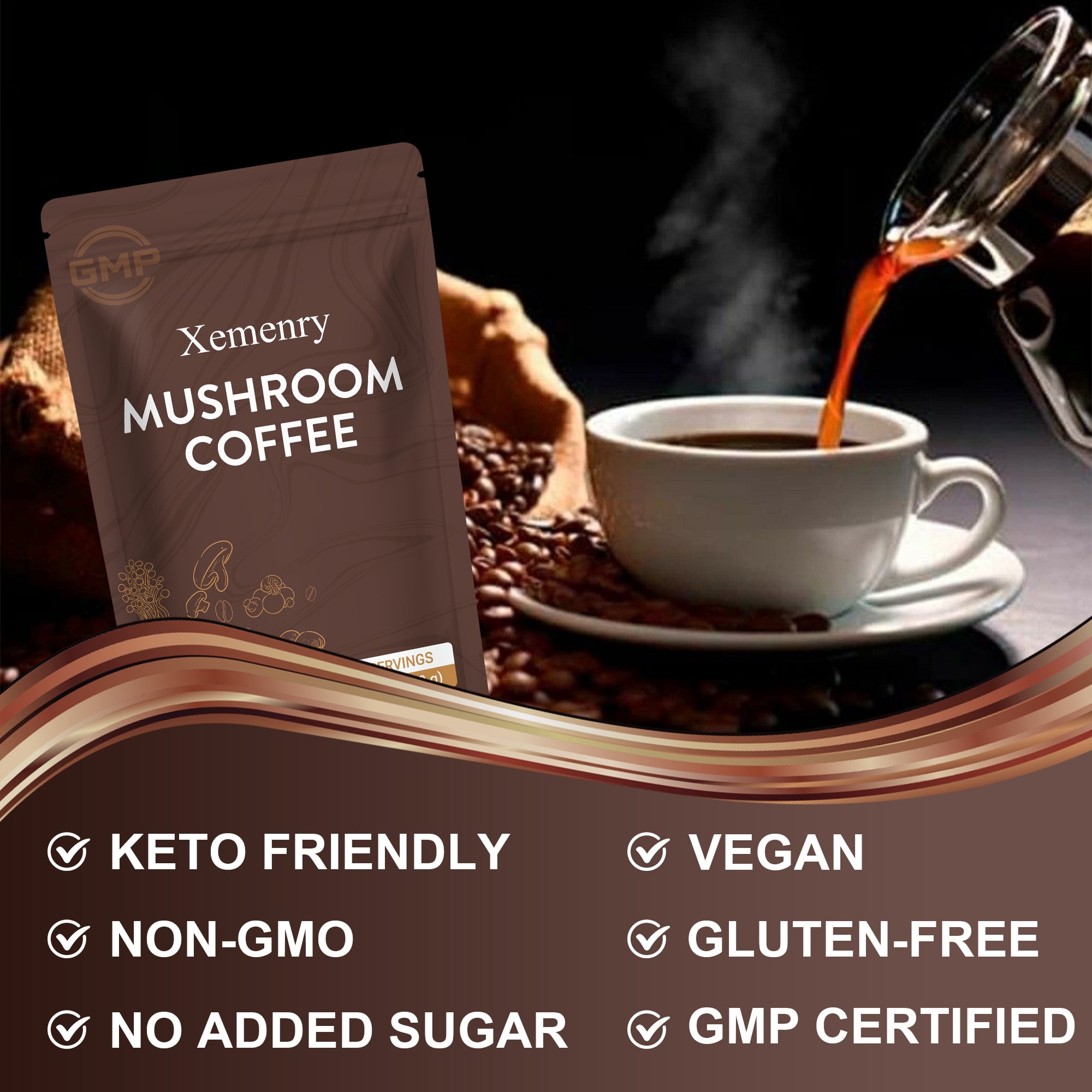 Mushroom Coffee - with 6 Mushrooms Lion’s Mane, Cordyceps, Turkey Tail & Other - for Energy, Focus, Digestion, Immunity - 30 Servings