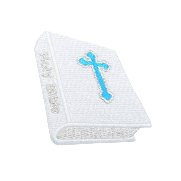 White Bible - Turquoise Blue Cross - Christian - Iron on Applique/Embroidered Patch
