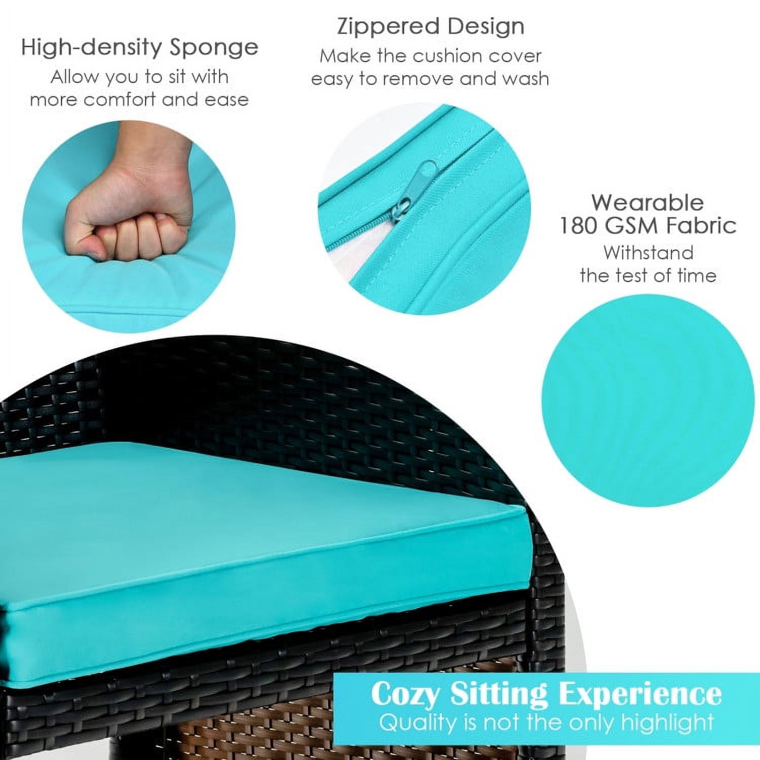 Aimee Lii 4 Pieces Wicker Patio Furniture Set, Coffee Table Cushioned Sofa, Modern Patio Furniture, Turquoise Aimee Lii 4 Pieces Wicker Patio Furniture Set, Coffee Table Cushioned Sofa, Modern Patio Furniture, Turquoise