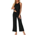 thumbnail image 2 of Conjunto de pijama de tank top para mujer INSPIRE CHIC, pantalones de pierna ancha de punto waffle, conjunto de 2 piezas, color negro, 2 of 5