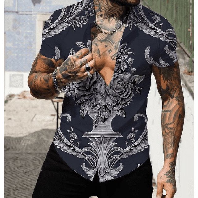 Chemise à Manches Courtes Style Britannique Décontractée Imprimée 3D d'Été pour Hommes