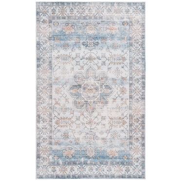SAFAVIEH Arizona Jarred Medallion Machine Washable Area Rug, Ivory/Light Blue, 4' x 6'