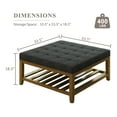 thumbnail image 3 of Square Upholstered Ottoman Coffee Table with Storage Shelf, Linen Fabric, Tufted Top, 33.5"x33.5", Dark Gray, 3 of 5