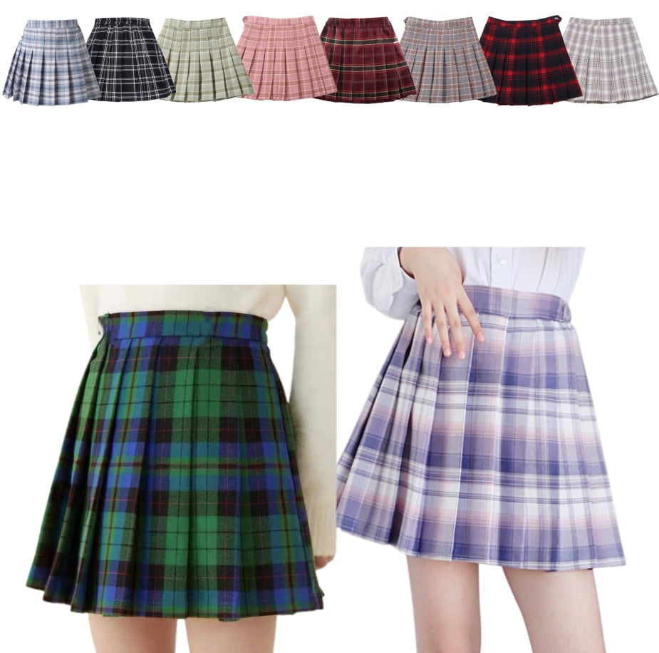 Uccdo Girls Plaid Pleated Skirt with Shorts School Girls Uniform Mini