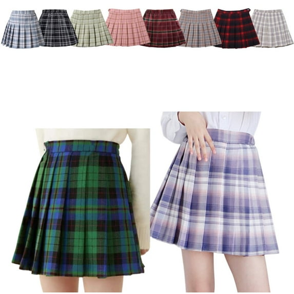 Uccdo Girls Plaid Pleated Skirt with Shorts School Girls Uniform Mini Skirts High Waist A-Line Tennis Skorts 2-12 Years