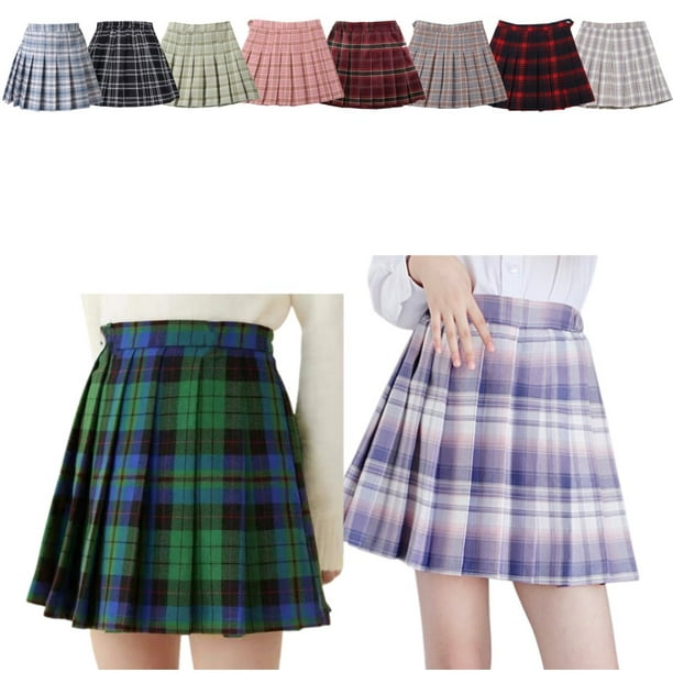 Uccdo Girls Plaid Pleated Skirt with Shorts School Girls Uniform Mini