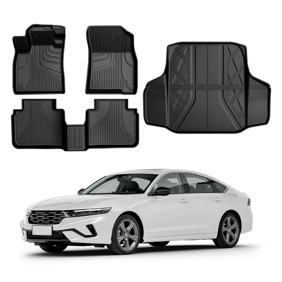 DIKSOAKR Fit for Honda Accord 2023-2025 All Weather Floor Mats and Cargo Liner (Include Hybrid) Custom Fit TPE Rubber Floor Liner 1st & 2nd Row &Trunk Mat Full Set Car Floor Mats