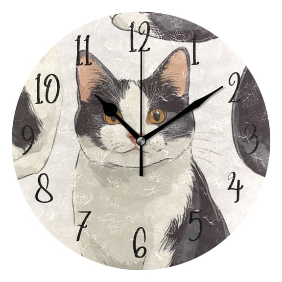 Round Clock Black Clock 9.84*9.84 Inch Round Art Clock Decorative Clock Creative Clock Dual-Purpose Clock Wall Clock Clock Fashion Decoration Black and White Cat