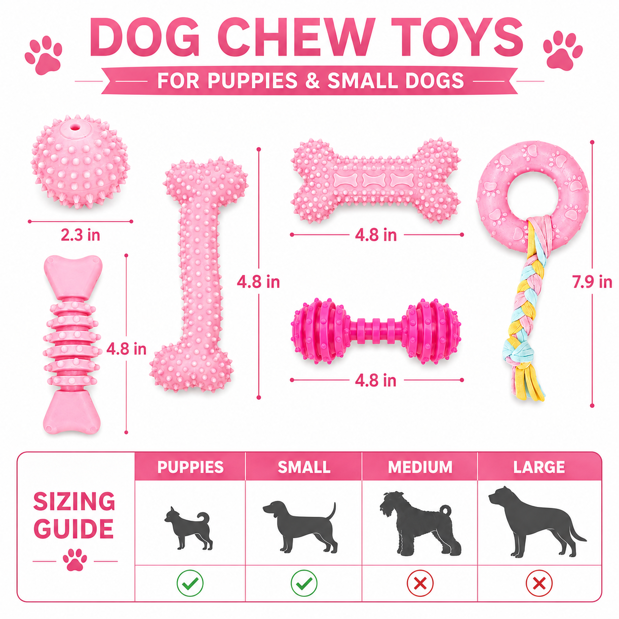 COUTEER Puppy Toys, 6-Pack Dog Chew Set, Pink photo 3