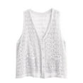 thumbnail image 4 of GEWSEY Womens Floral Crochet Lace Boho Trim Sleeveless Open Front Vest Cardigan (White, One Size), 4 of 5