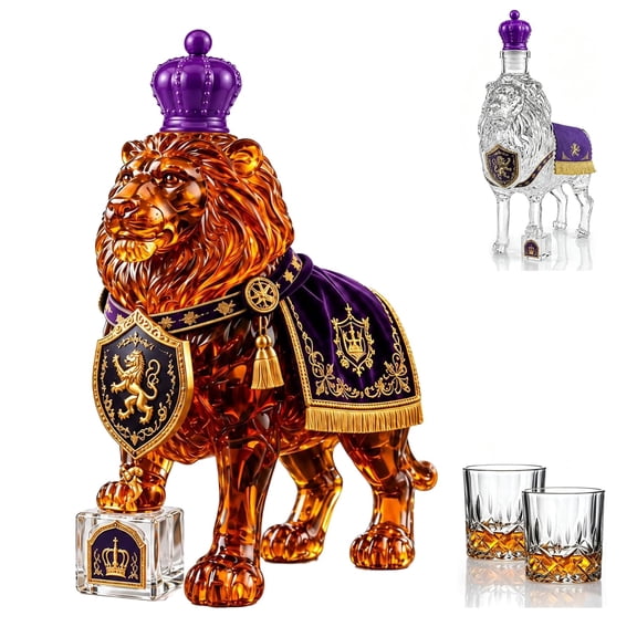 Royal Lion Whisky Decanter, 3D Crown Glass Liquor Bottle for Bar Decor