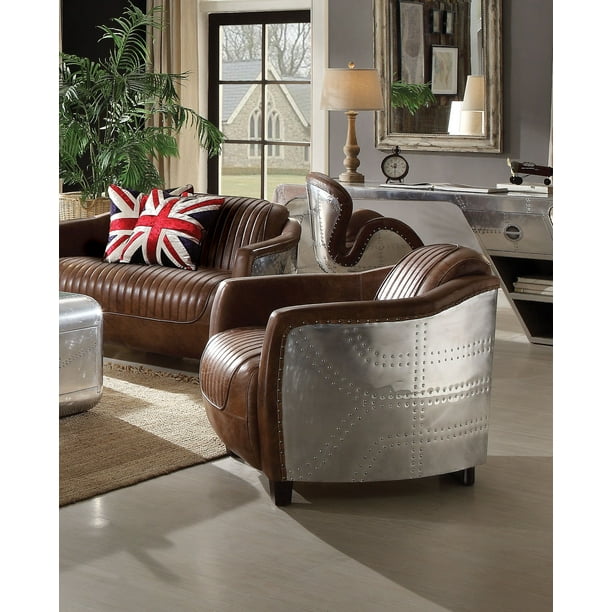 Acme Brancaster Chair Retro Brown Top Grain Leather Aluminum Com Acme Brancaster Chair Retro Brown Top, Brancaster Leather Sofa
