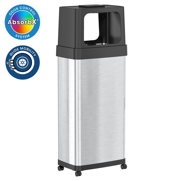 iTouchless 24 Gallon Rectangular Dual Side Entry Stainless Steel Trash Can with Wheels & Odor Filter