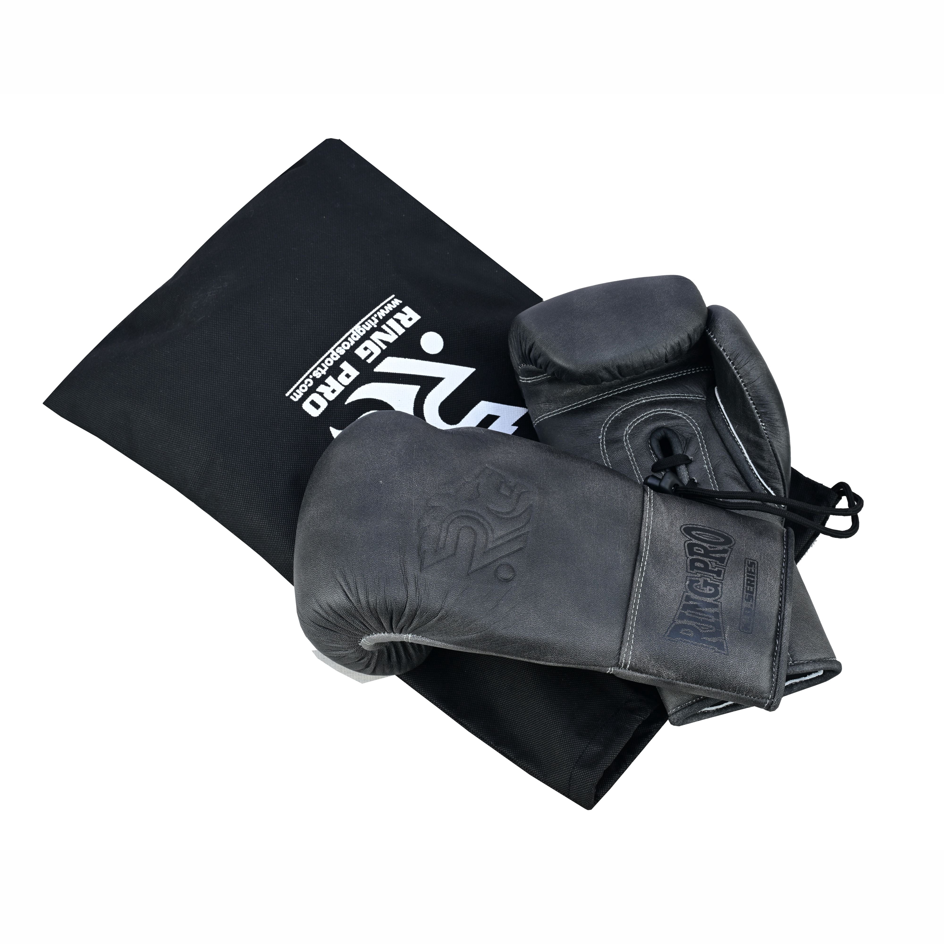 Ring Pro Sports K.O Series Boxing Glove Made of Distressed Leather for Boxing & MMA - Black 12 oz