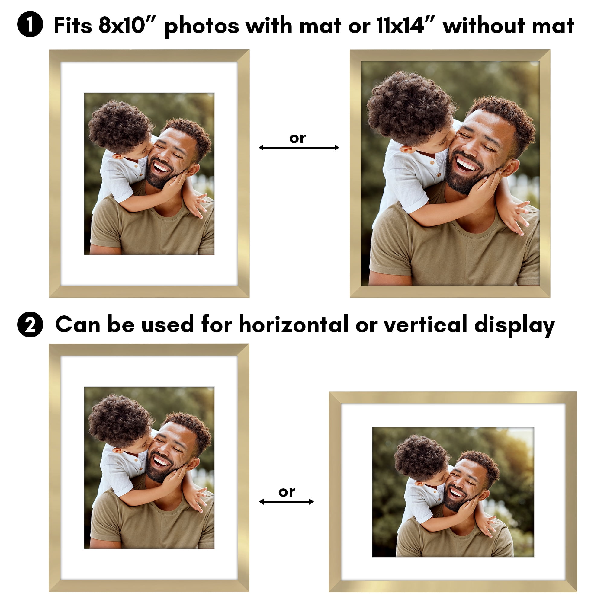 Americanflat 11x14 Picture Frame with Polished Plexiglass with 8x10 Mat 5 Pack Display Photo Galleria - Gold