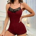 thumbnail image 2 of Kaemgyyd Sleepwear for Women Summer Lace Spaghetti Strap Sleeveless Pajama Rompers Soft Ribbed Knit Slim Bodysuit Jumpsuit, 2 of 6
