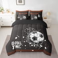 thumbnail image 2 of Feelyou Cartoon Football Soccer Twin Bedding Sets 7-Piece, Brown Orange Stars Lines Bedding Comforter Set, Teens Kids Boys Girls Reversible Sheet Sets, Lightweight Room Decor, 2 of 7