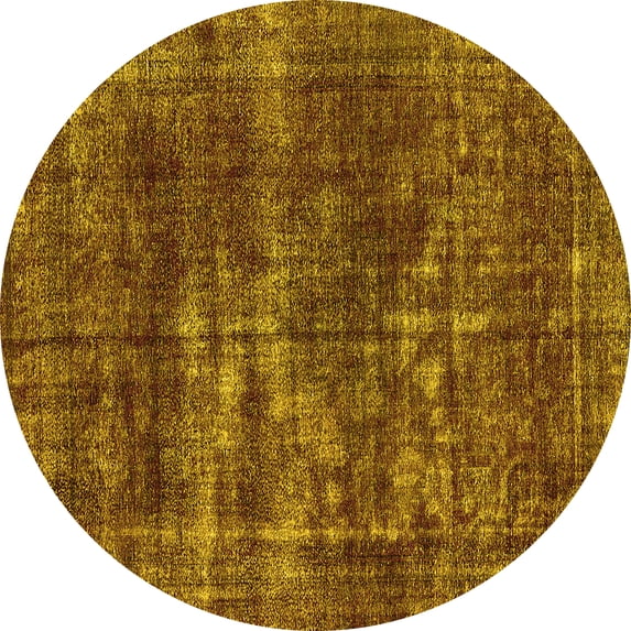 Ahgly Company Machine Washable Indoor Round Oriental Yellow Industrial Area Rugs, 6' Round